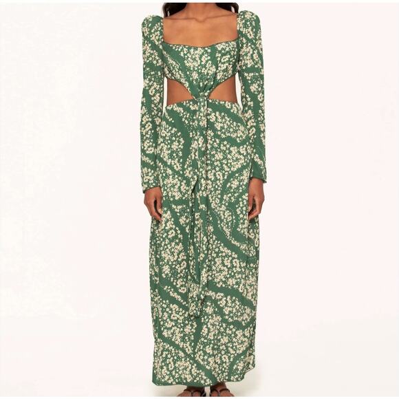 Agua by Agua Bendita Cuarzo Astro Esmeralda Maxi Dress sz XS green cutout  floral